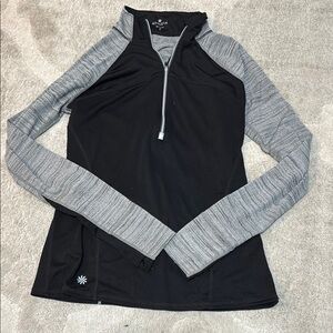 Athleta Fitted Raglan Top Black Gray Zippered